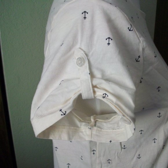 Joe Fresh White Nautical Black Anchor Boat Neck Short Sleeve Knit Tee Shirt Sz L - Picture 5 of 9